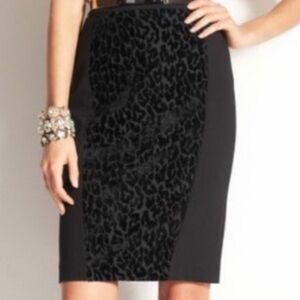 Ann Taylor Black Leopard Print Velvet Pencil Skirt
